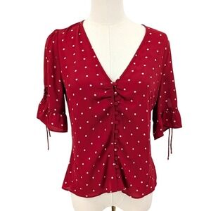 Madewell Red Polka Dot Button Front Blouse Flowy Feminine‎ Top Size 2 romantic